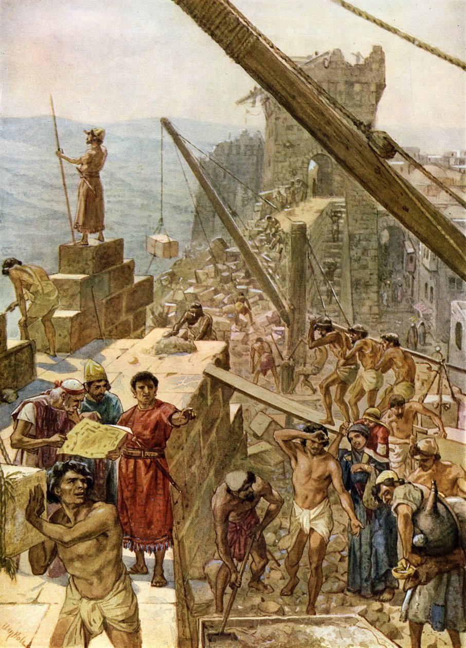 Přestavba hradeb Jeruzaléma za Nehemjáše - Bible od William Brassey Hole