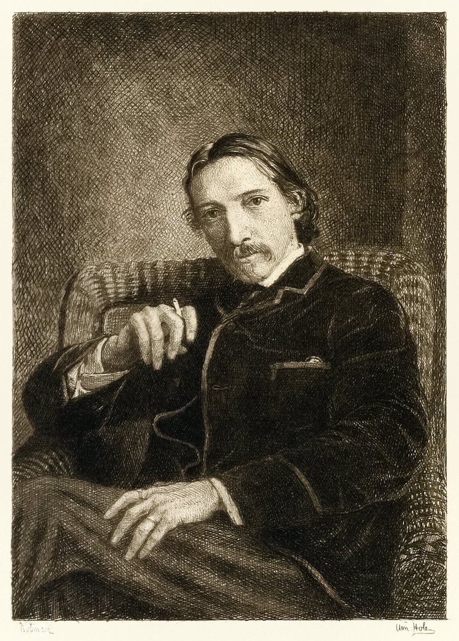 Robert Louis Stevenson (1850-1894) britský autor nejlépe známý pro své bestsellery Ostrov pokladů, Unesený a Podivný případ doktora Jekylla a pana Hyda. Ilustrace William Brassey Hole (1 od William Brassey Hole