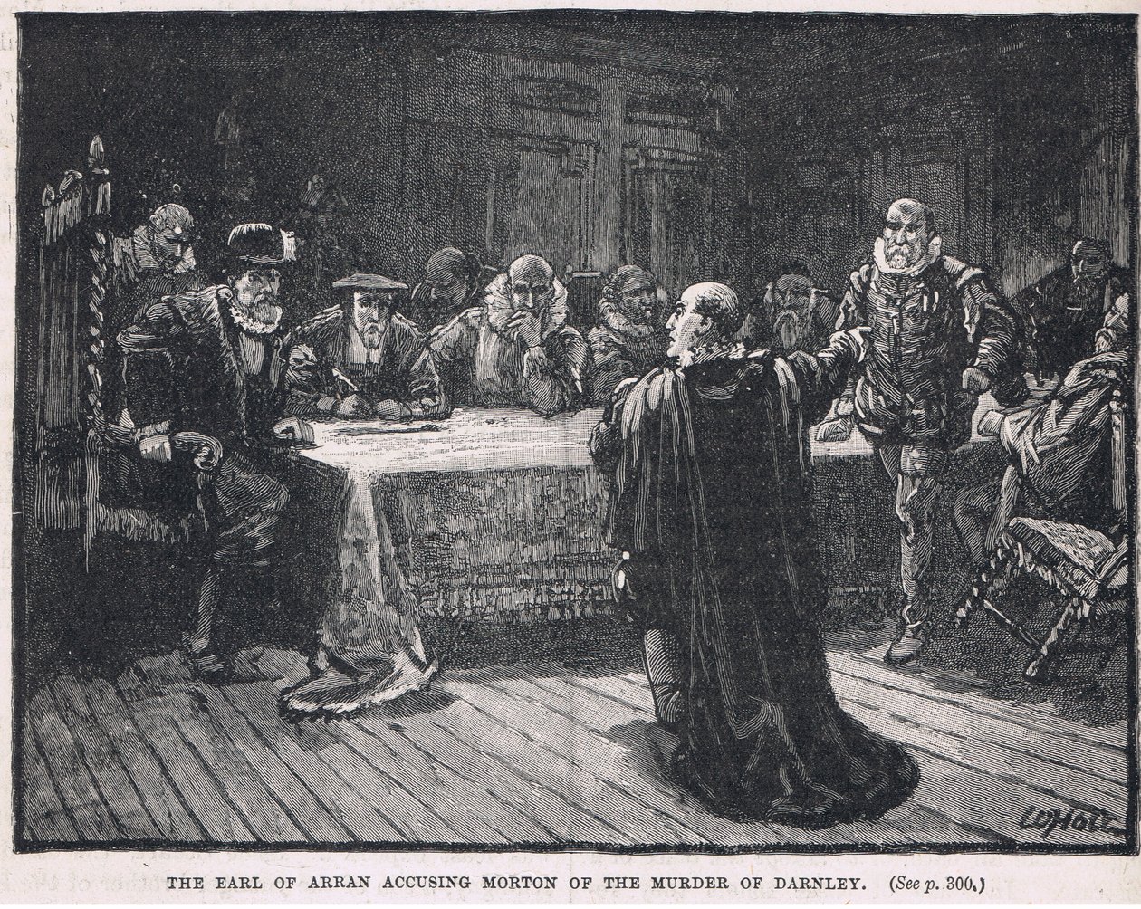 Hrabě z Arranu obviňuje Mortona z vraždy Darnleyho v roce 1581 od William Brassey Hole