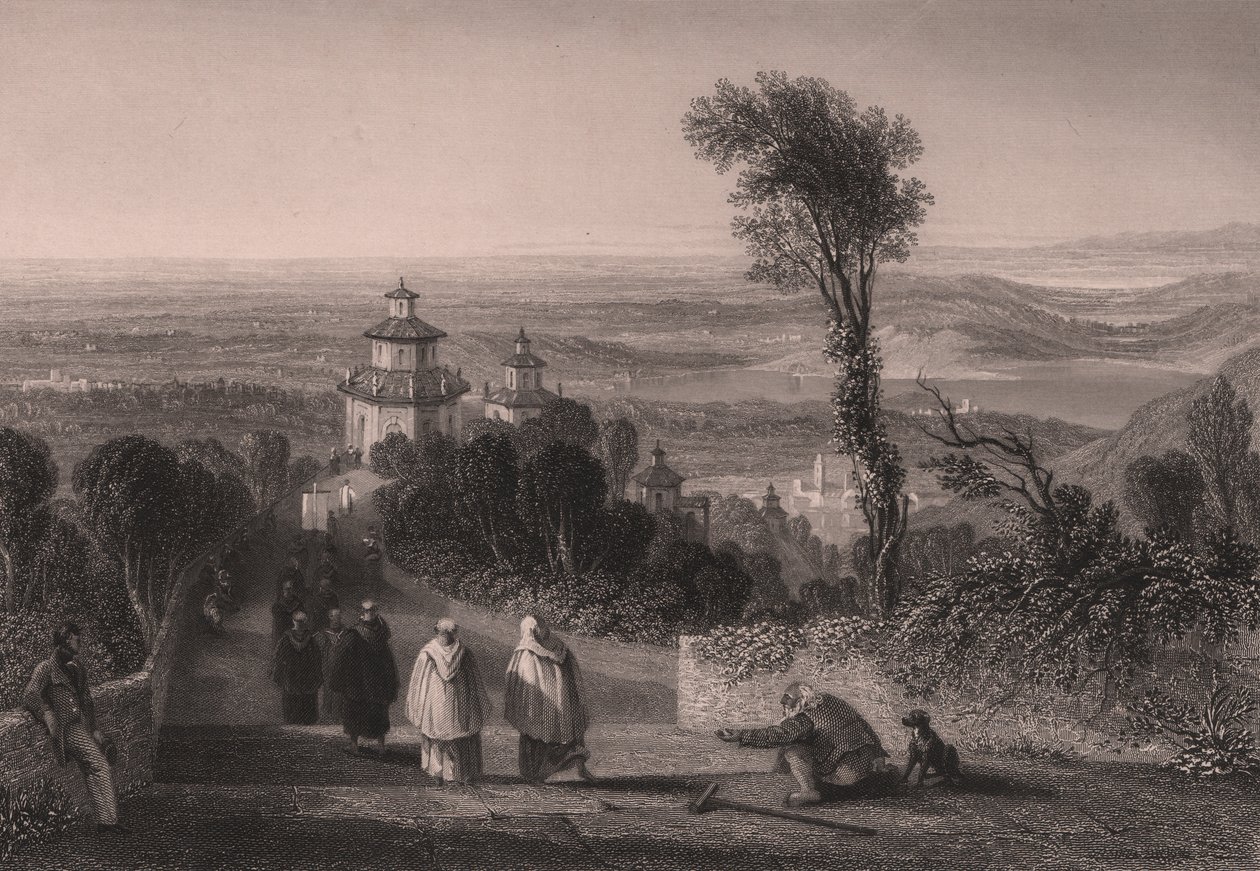 Pohled ze Sacro Monte (Svatá hora) ve Varese, Lombardie, Itálie, ocelorytina T Willmore z kresby Williama Brockedona (1787-1854), cca 23x18 cm od William Brockedon