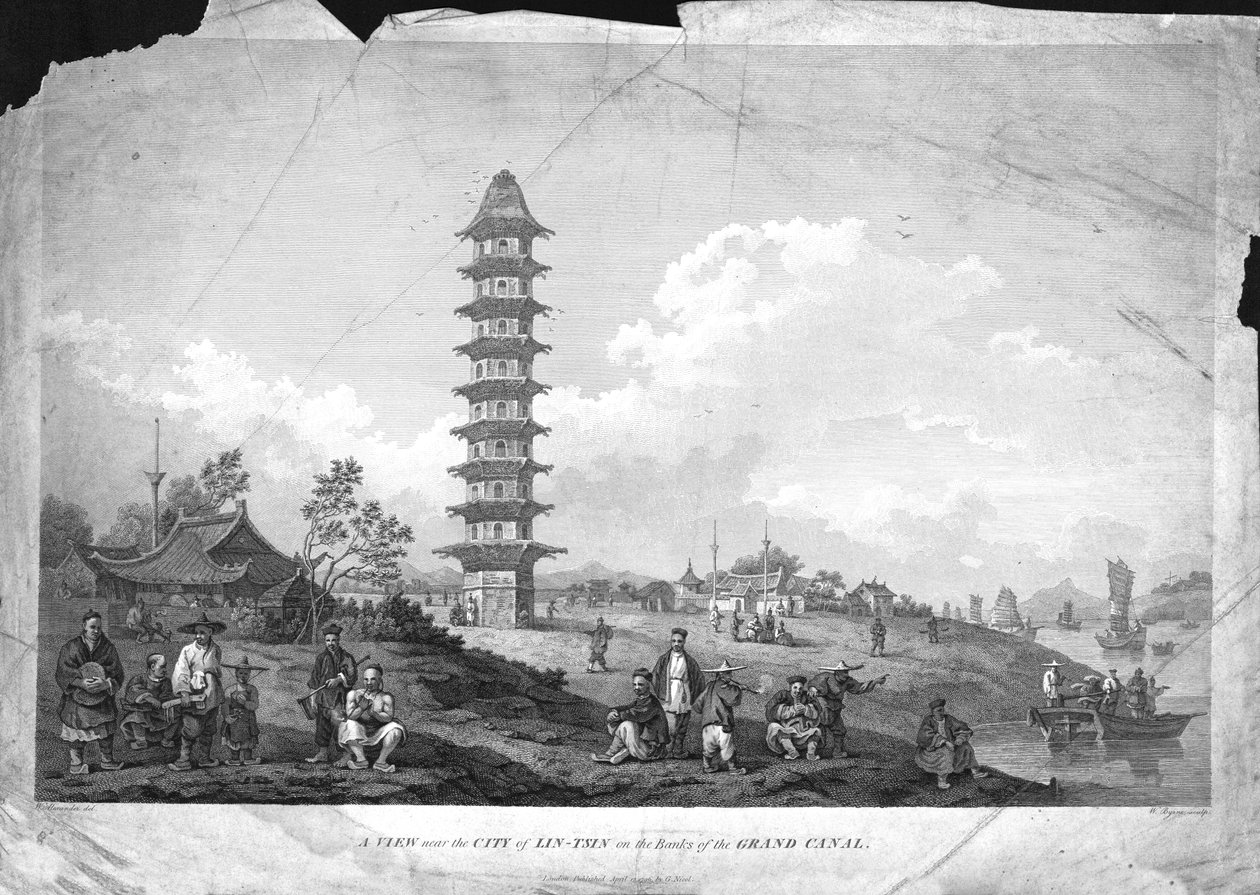 Pohled poblíž města Lin-Tsin na břehu Grand Canal., 1796 od William Byrne
