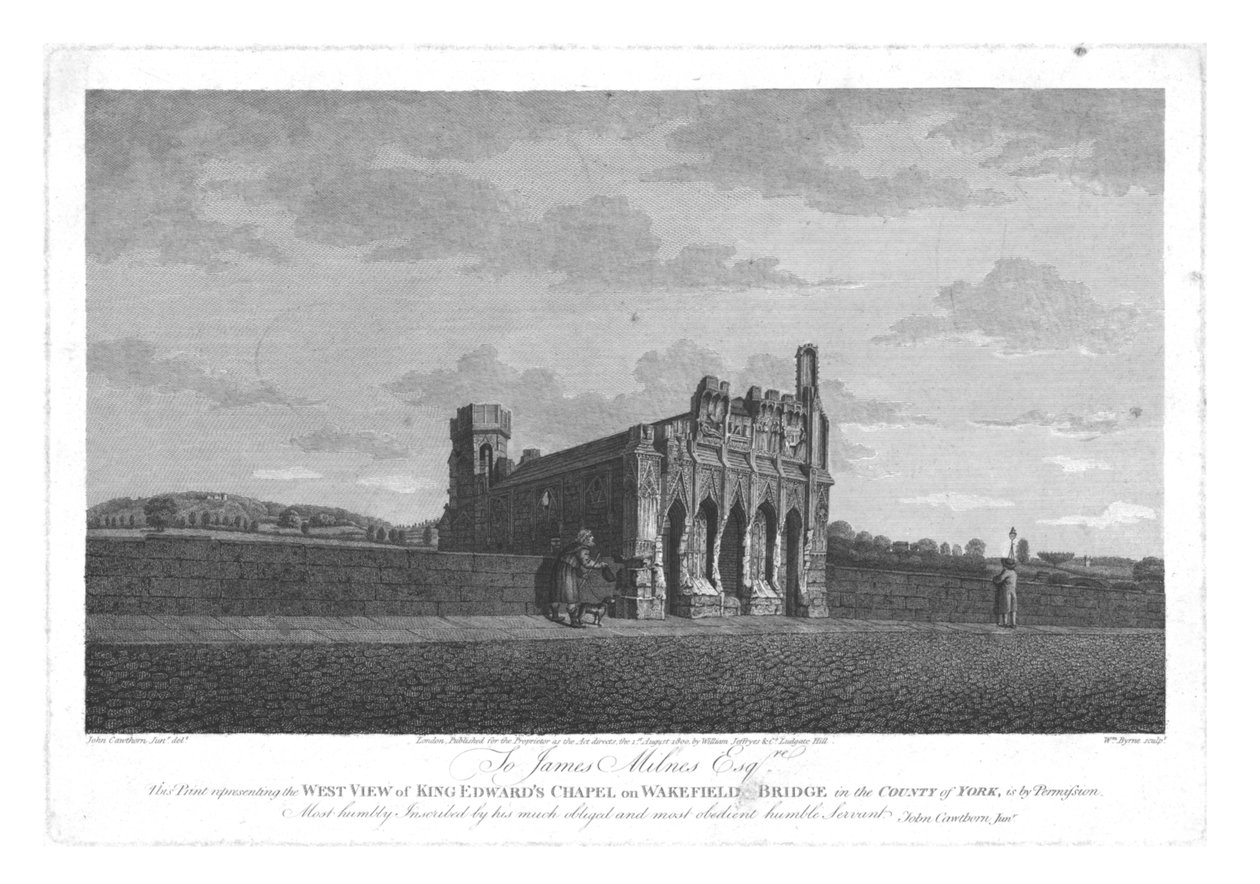 Západní pohled na kapli krále Edwarda na mostě Wakefield v hrabství York, c1800 od William Byrne