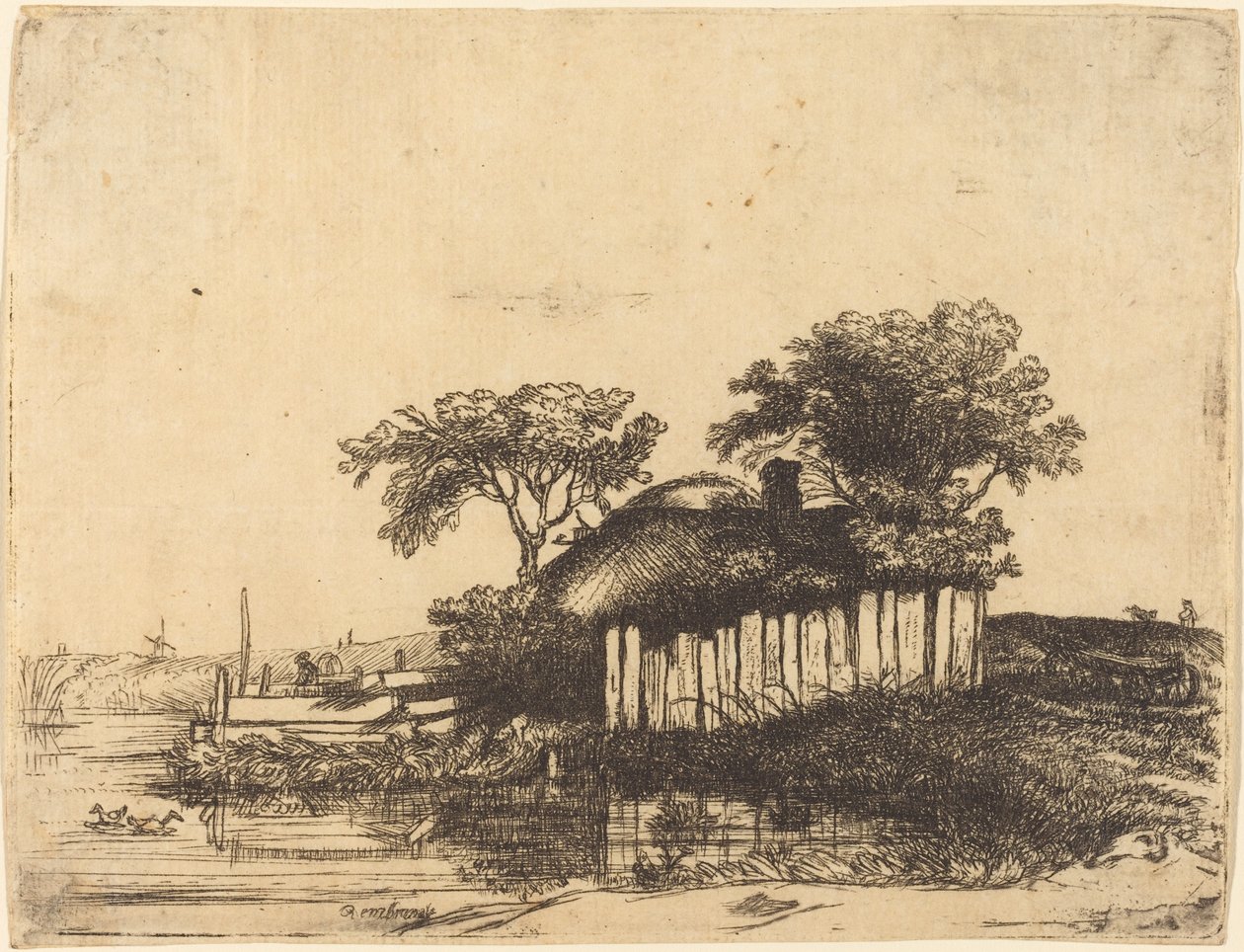 Chata s bílým olemováním od William Byron after Rembrandt van Rijn