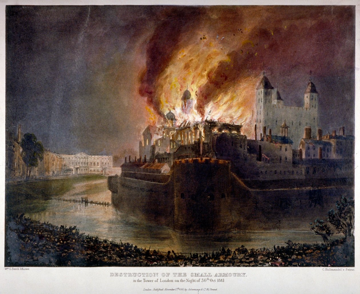 Zničení zbrojnice v Tower of London požárem, 30. října 1841 od William C Smith