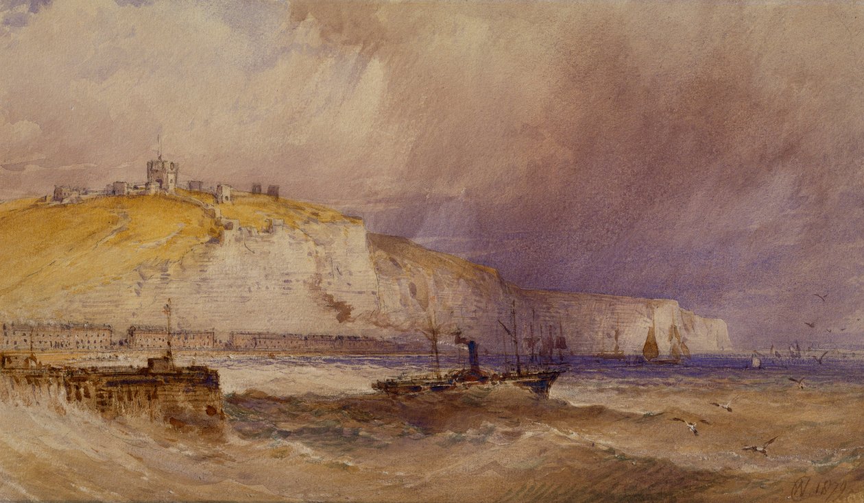 Kolesový parník opouštějící přístav Dover, 1879 od William Callow