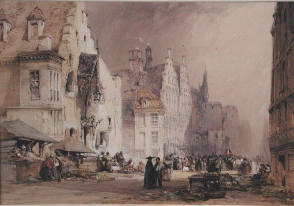 Pouliční trh v Gentu (akvarel na papíře) od William Callow