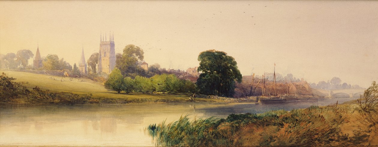 Letní večer na Avonu v Eveshamu, kolem 1870-80 (tužka a akvarel) od William Callow