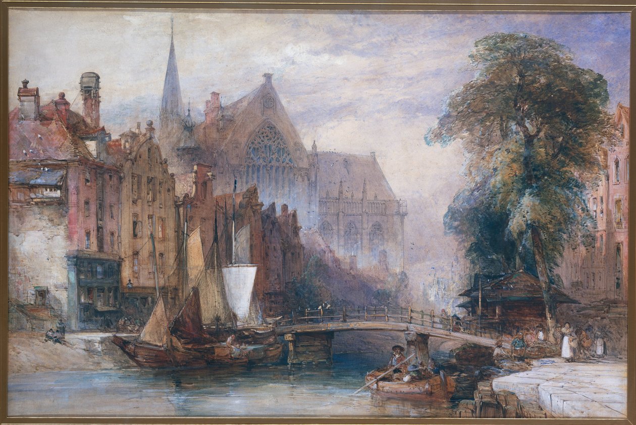 Pohled na Nieuwe Kerk a Nieuwezijds Voorburgwal v Amsterdamu ze severu od William Callow