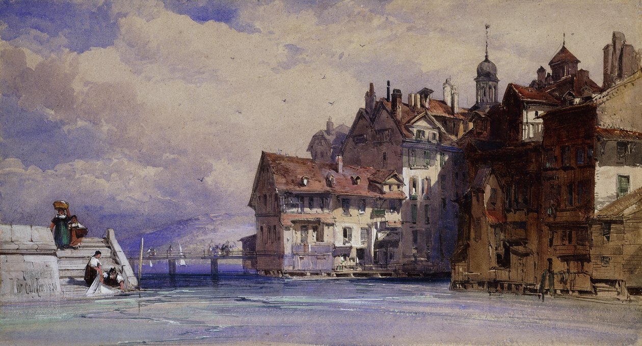 Staré domy na Rhoně v Ženevě, 1856 od William Callow