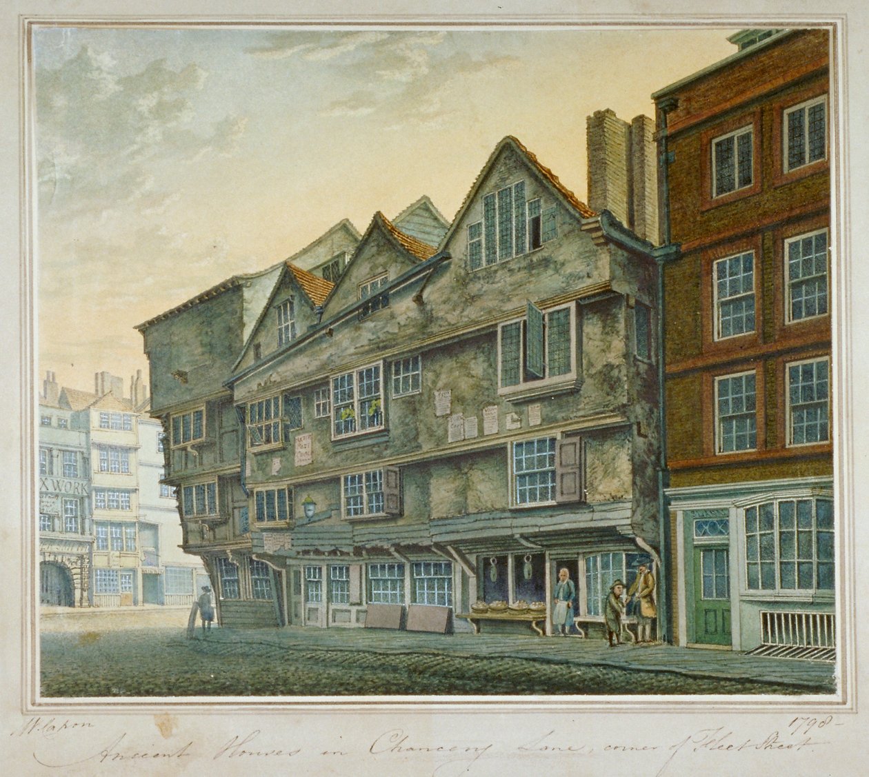 Domy na rohu Chancery Lane a Fleet Street, City of London, 1798 od William Capon