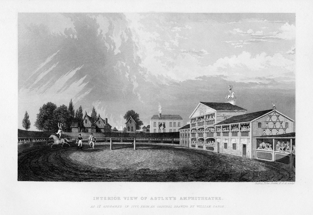 Vnitřní pohled na Astleys Amphitheater v Londýně, jak to vypadalo v roce 1777, 1840. od William Capon