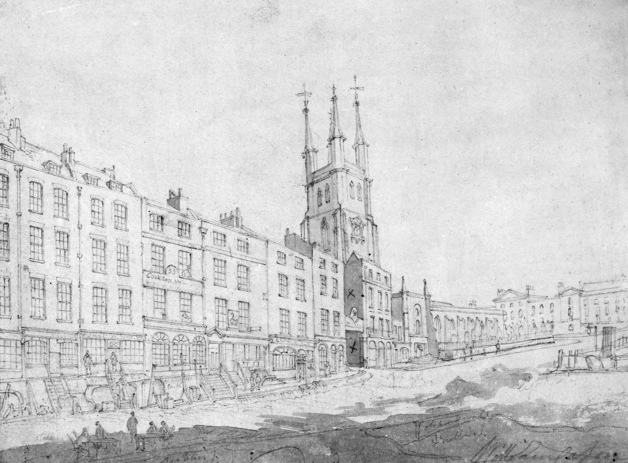 Pohled na Snow Hill procházející vylepšeními, 1803 (nákres) od William Capon