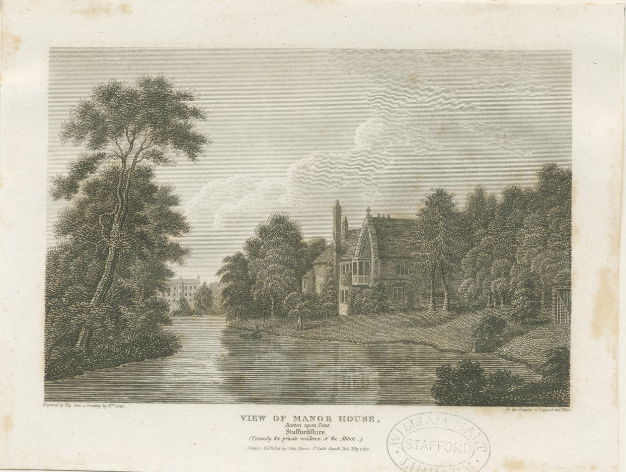 Burton-upon-Trent - Manor House: rytina, nd [c 1812] (tisk) od William Carter