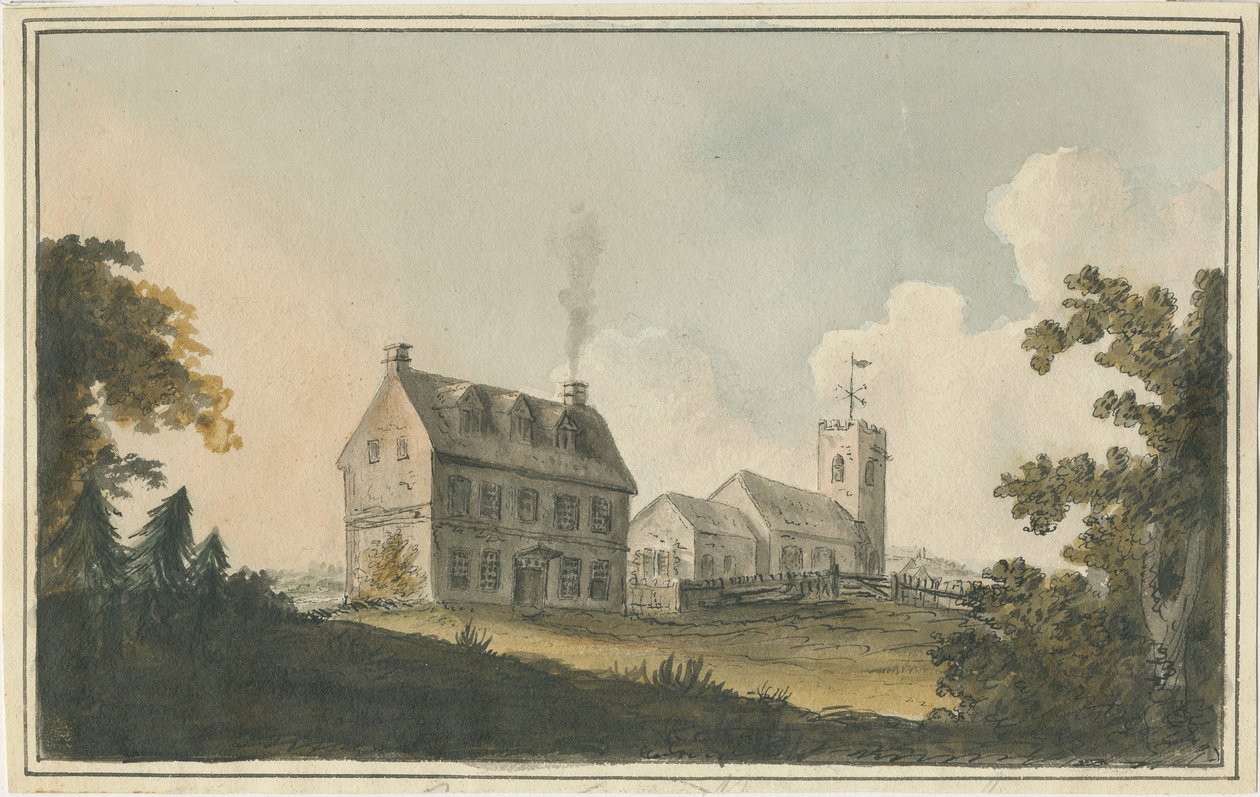 Edingale Church: malba akvarelem a [c 1790] od William Carter