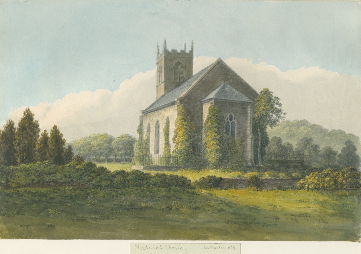 Needwood Church: malba vodovými barvami, 1839 od William Carter