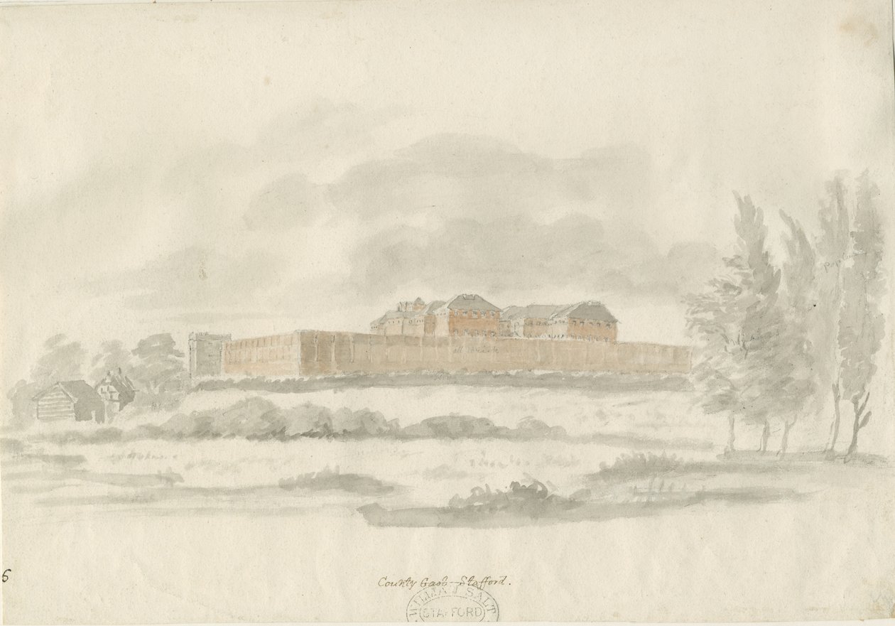 Stafford - Shire Hall: architektova kresba tuší (tónovaná), nd [c 1798] (kresba) od William Carter