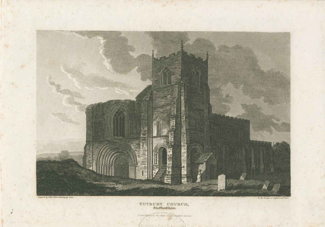 Tutbury Priory Church: rytina, nd [c 1812] (tisk) od William Carter