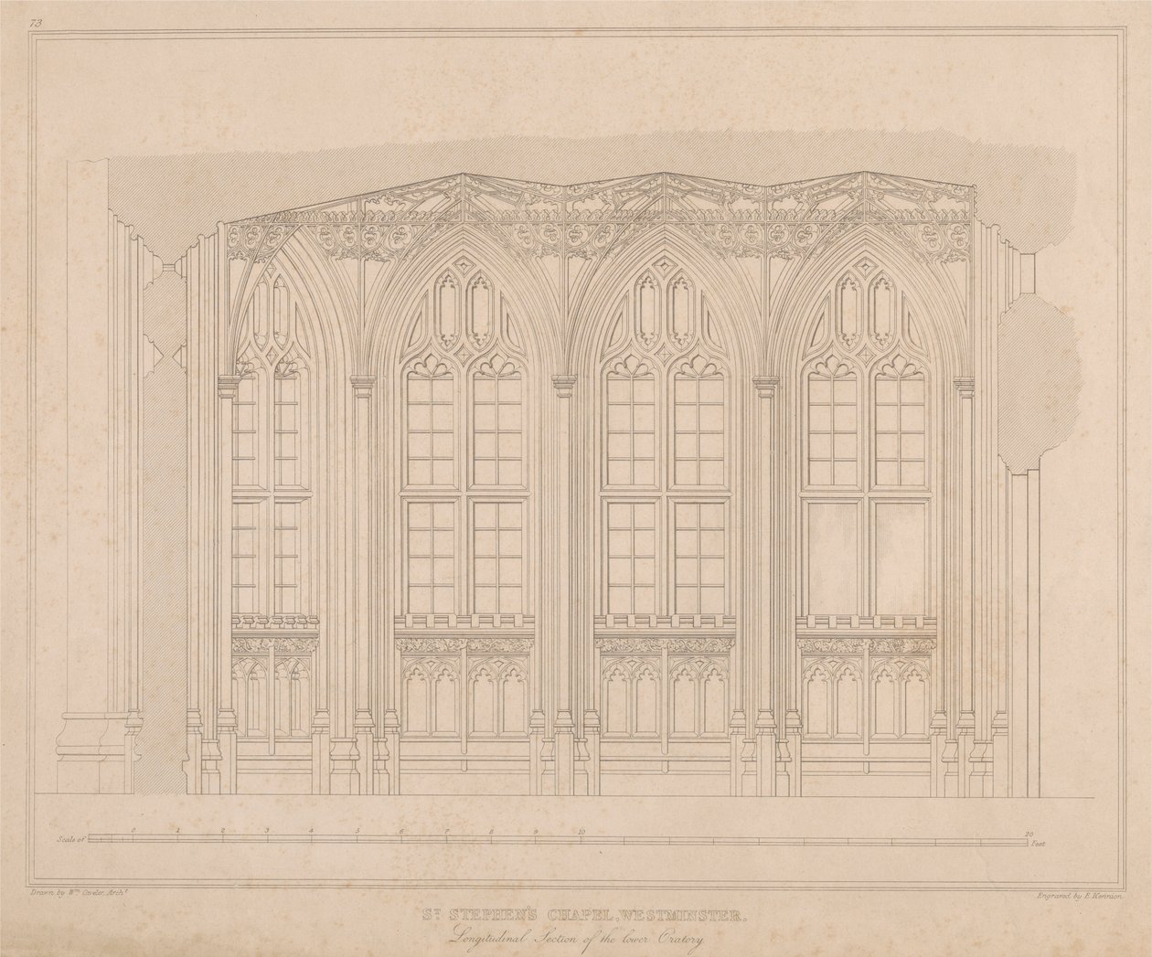 Kaple sv. Štěpána, Westminster - Podélný řez dolní oratoří od William Caveler