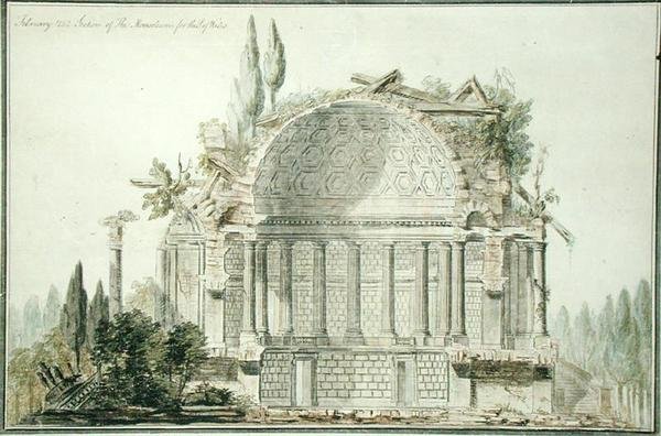 Návrh zničeného mauzolea pro prince z Walesu (1738-1820) 1752 (pero, inkoust a akvarel na papíře) od William Chambers