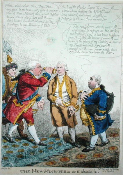 Nový ministr aneb jak by měl být, vydáno v únoru 1806 (barevná rytina) od William Charles