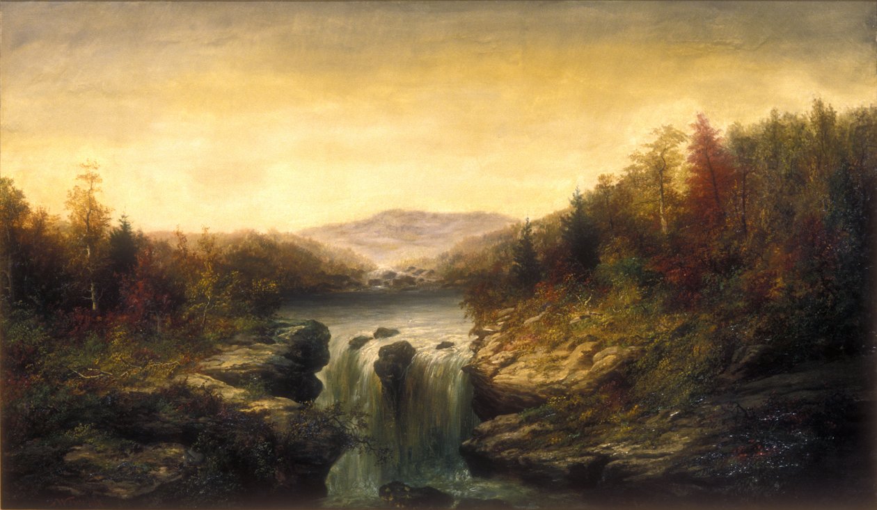 Krajina s vodopádem, cca 1860-1870 (olej na plátně) od William Charles Anthony Frerichs