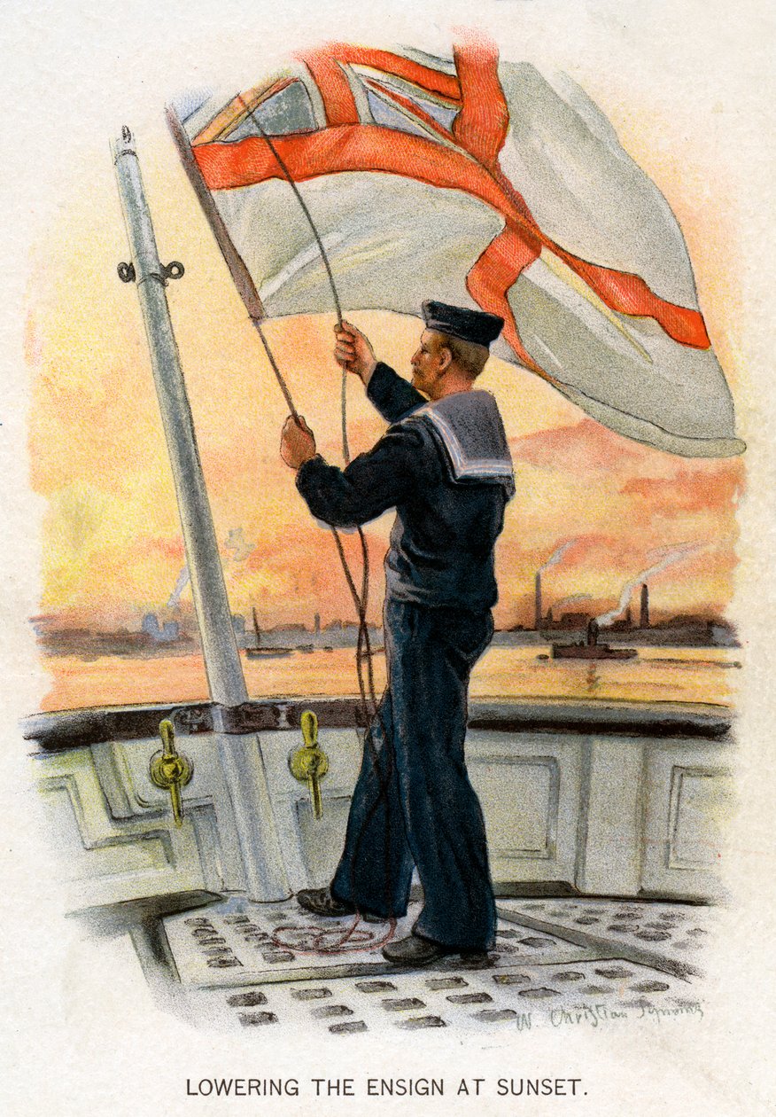 Snížení praporce při západu slunce, c1890-c1893. od William Christian Symons