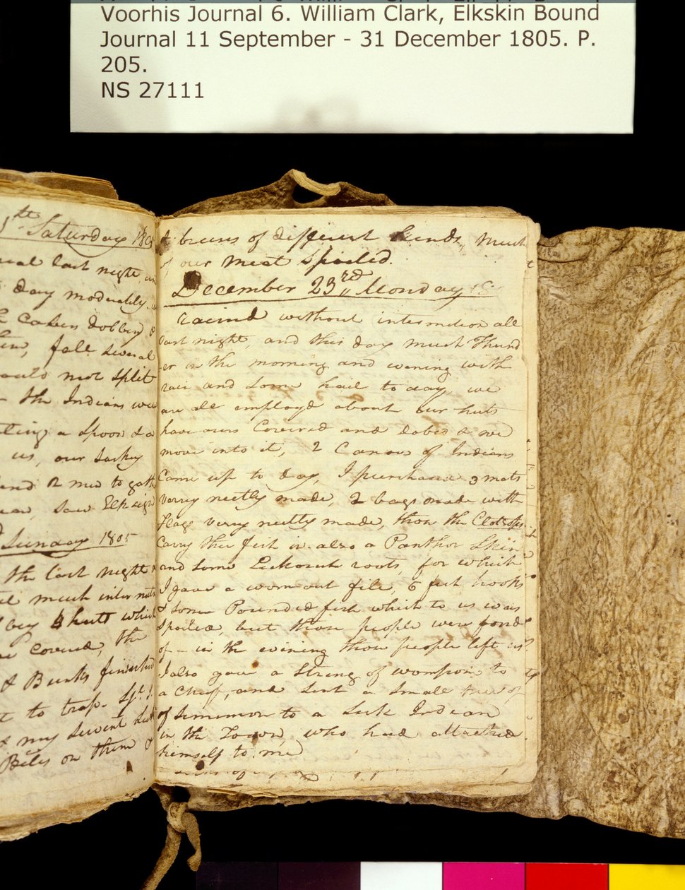 Kolekce Clark Family- svazek 6. Elkskin Journal, strana 205, 22. – 23. Prosince 1805 od William Clark