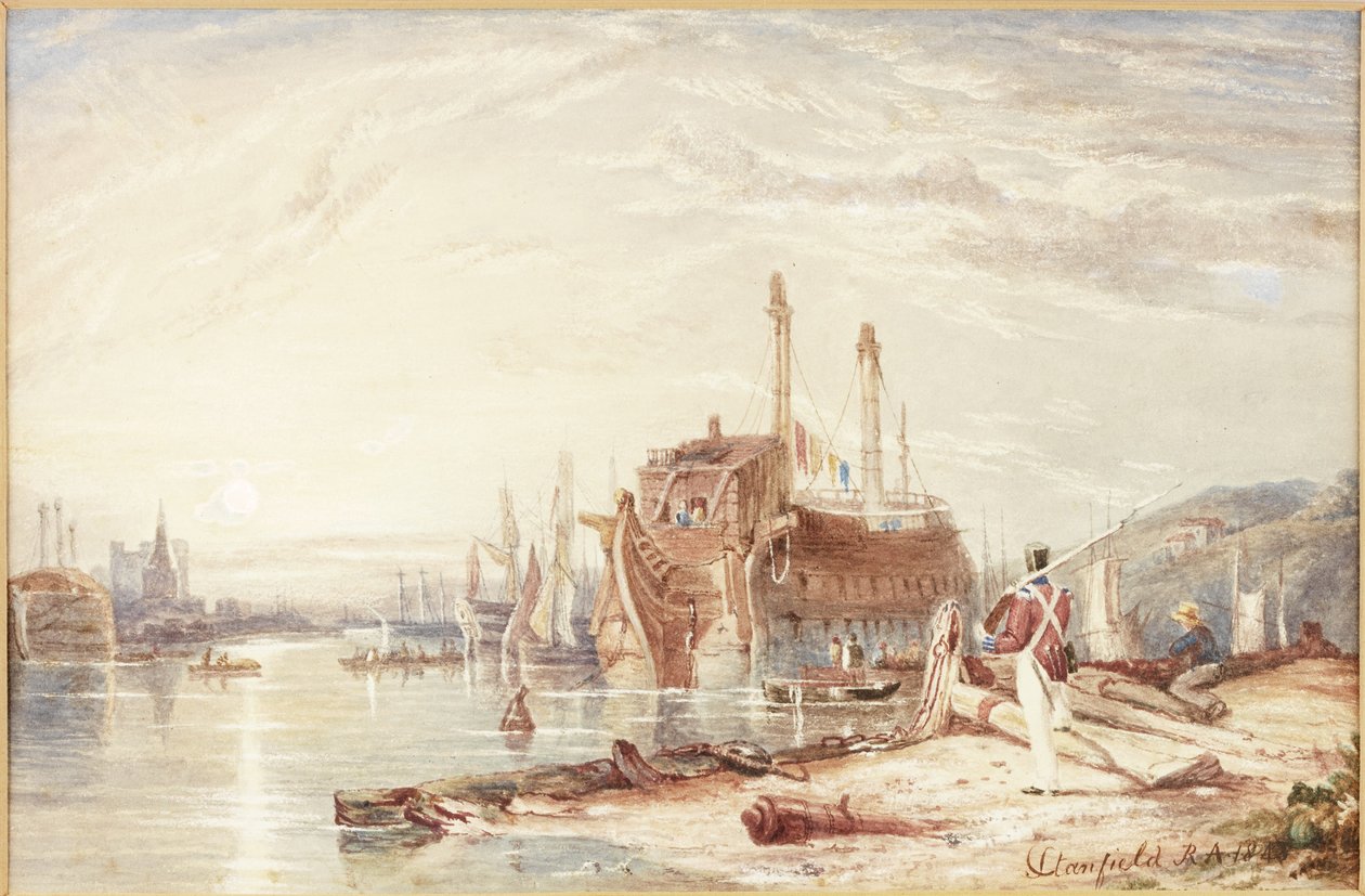 Hulk ve Falmouth Harbor (akvarel (zvýšený bílou) na papíře) od Clarkson Frederick Stanfield