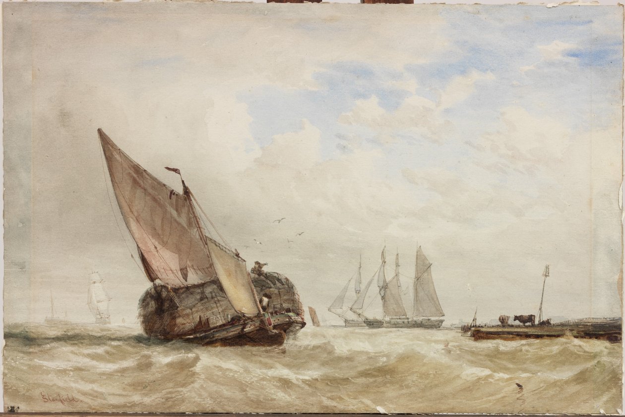 Hayboat (akvarel, barva těla a škrábání na kartě) od Clarkson Frederick Stanfield
