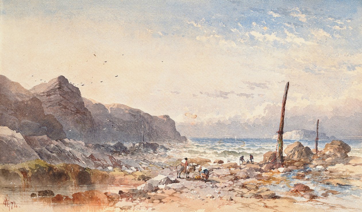 Větrný den s rybáři na pobřeží, 1874 od William Cook of Plymouth