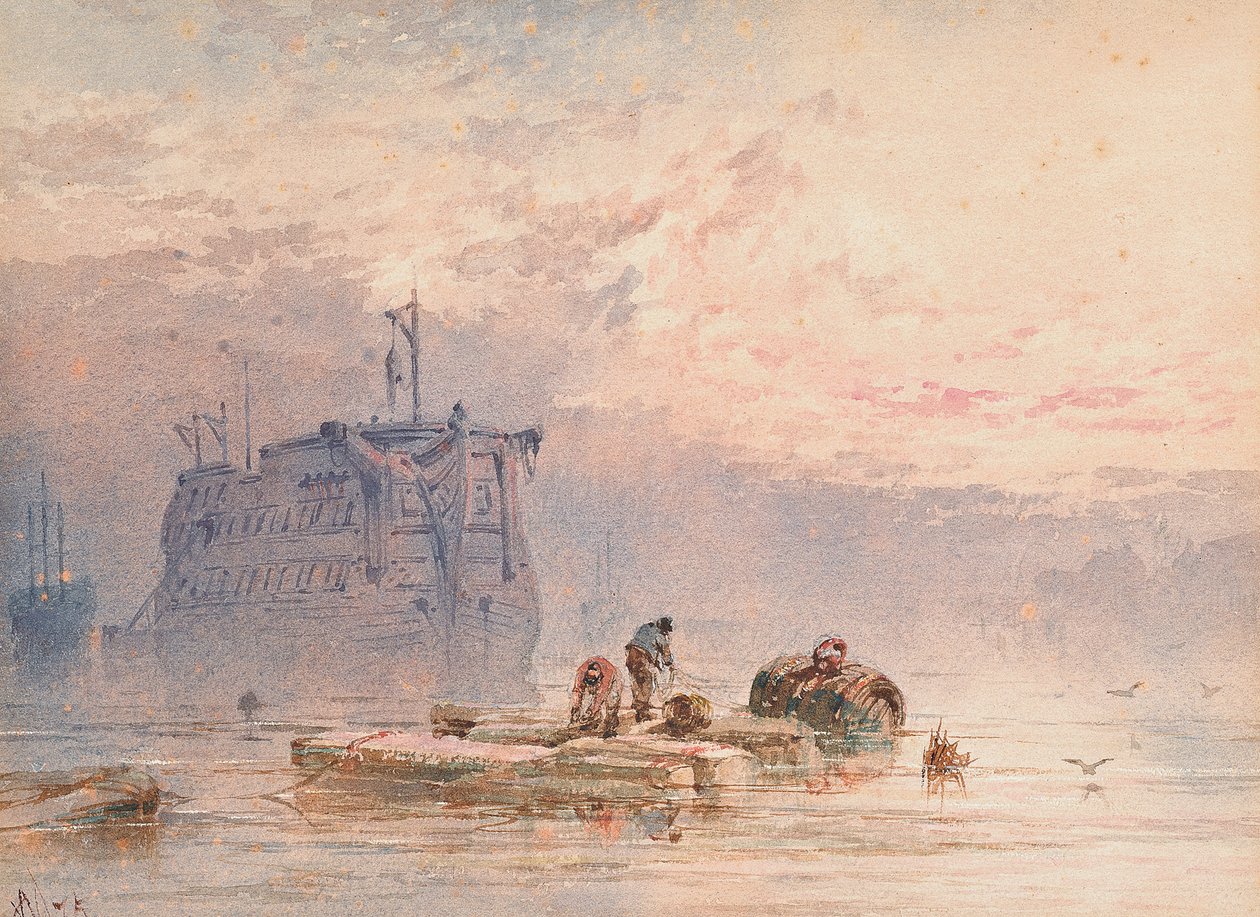 Hulks na kotvě, 1875 od William Cook of Plymouth