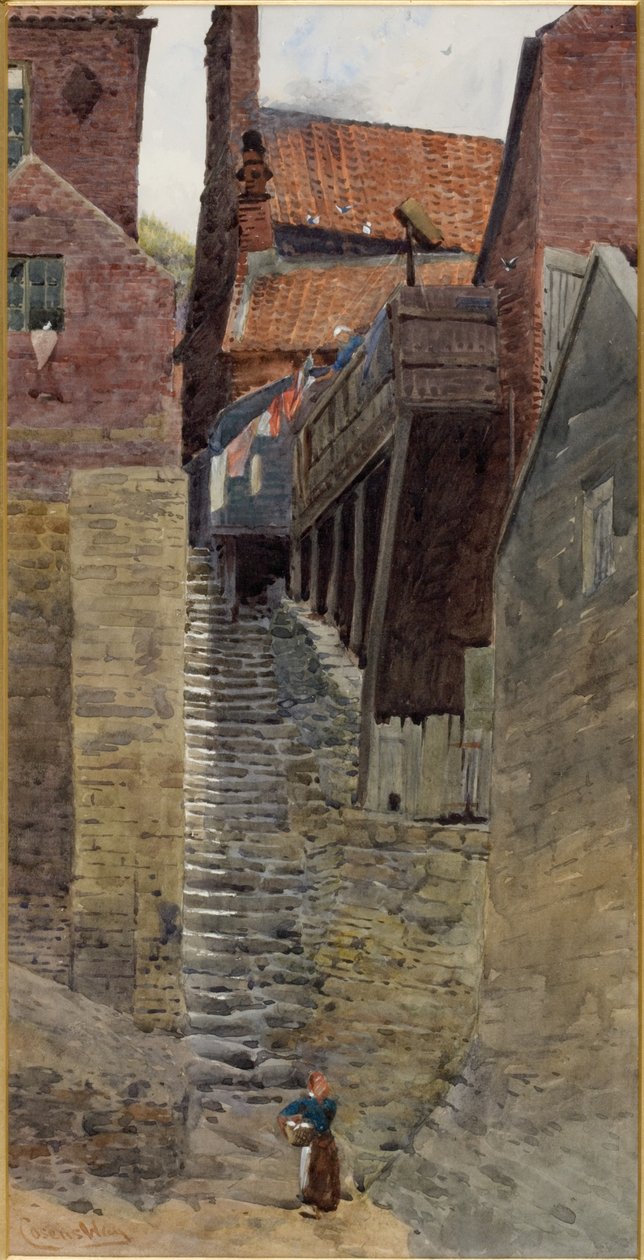 Schody, Old Whitby (akvarel na kartě) od William Cosens Way