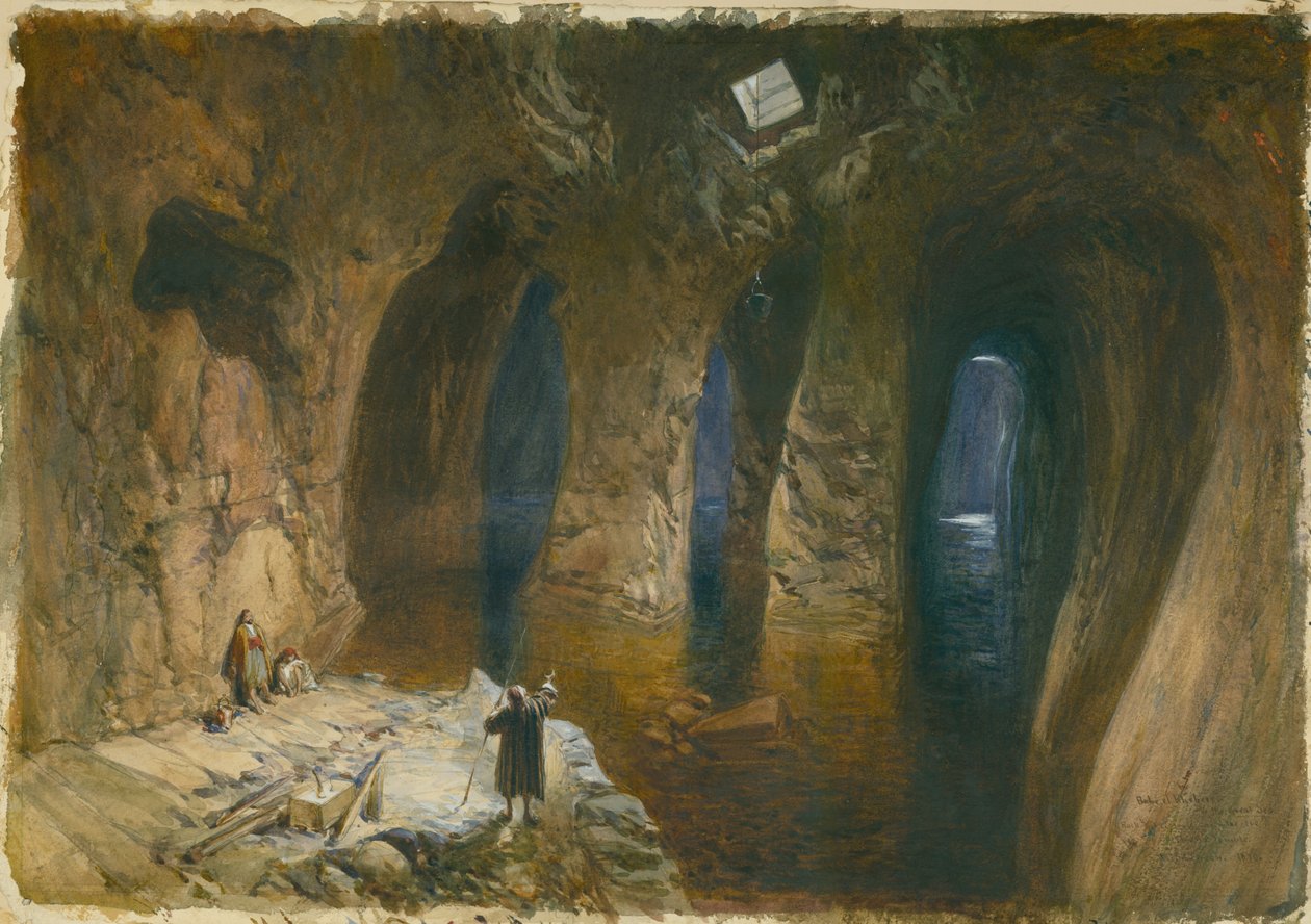 Bahr el Khabeer neboli Velká mořská cisterna pod Šalamounovým chrámem, 1870 (čb a tužka na papíře) od William Crimea Simpson