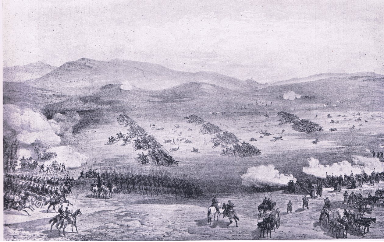 Kukla, 25. října 1854: Útok lehké brigády, ilustrace z britských bitev na souši a na moři, 1915 od William Crimea Simpson