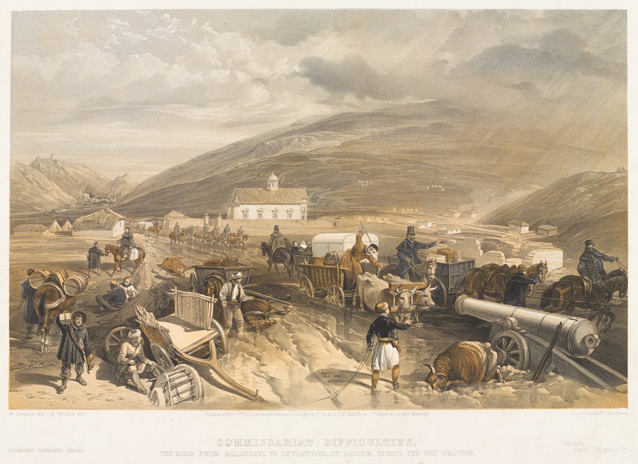 ?Potíže komisariátu Cesta z Balaklavy do Sevastopolu, v Kadikoi, během vlhkého počasí?, 1854 circa od William Crimea Simpson