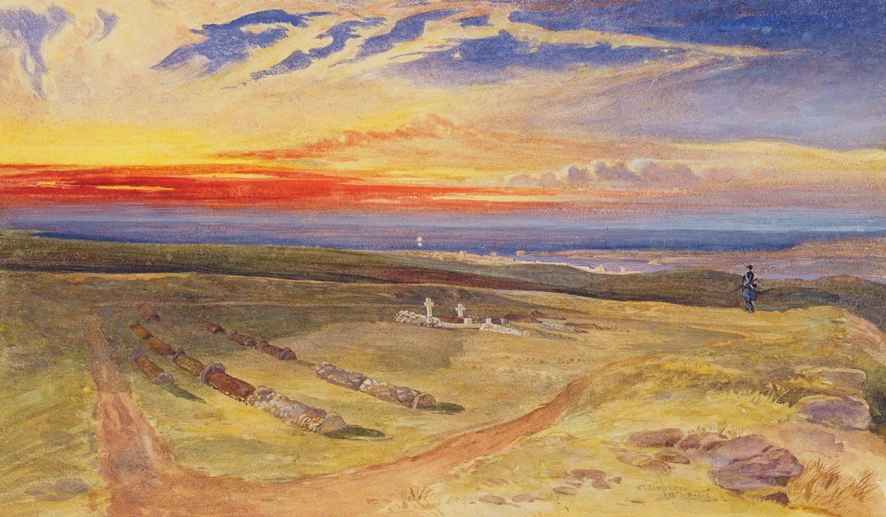 Graves of the Officers in the Fort on Cathcart Hill, 1854 (wc und bodycolour přes grafit na papíře) od William Crimea Simpson