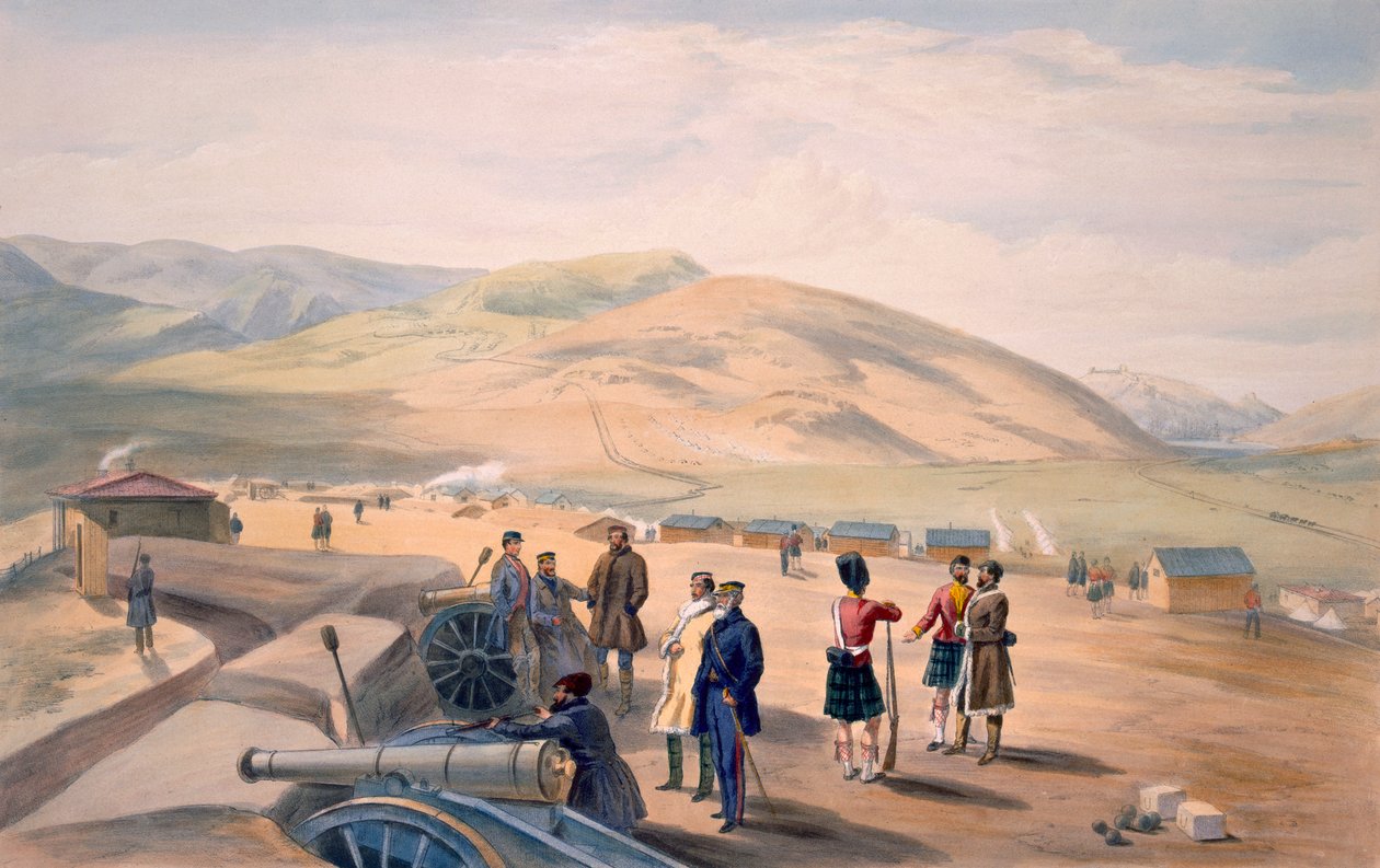 Highland Brigade Camp, deska z „The Seat of War in the East“, vydané nakladatelstvím Colnaghi and Co., 1856 od William Crimea Simpson