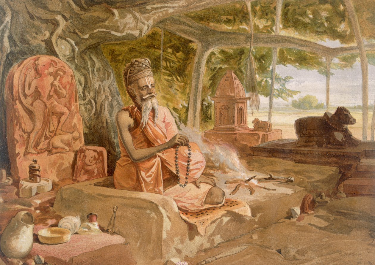 Hinduistický fakír, z knihy "India Ancient and Modern", 1867 od William Crimea Simpson