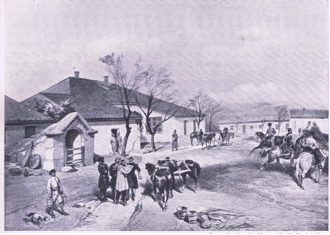 Sídlo lorda Raglanse ay Khutor-Karagatch, ilustrace z britských bitev na zemi a na moři, 1915 od William Crimea Simpson