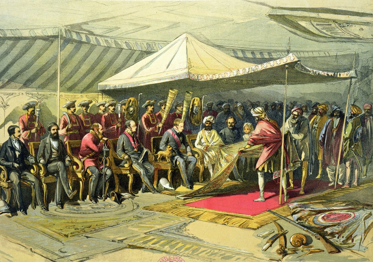 Návratná návštěva místokrále u mahárádže z Kašmíru, 1863 (chromolitho) od William Crimea Simpson