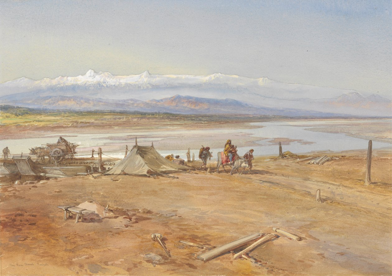 Řeka Chenab, Paňdžáb, 1865 (wc a kvaš na papíře) od William Crimea Simpson