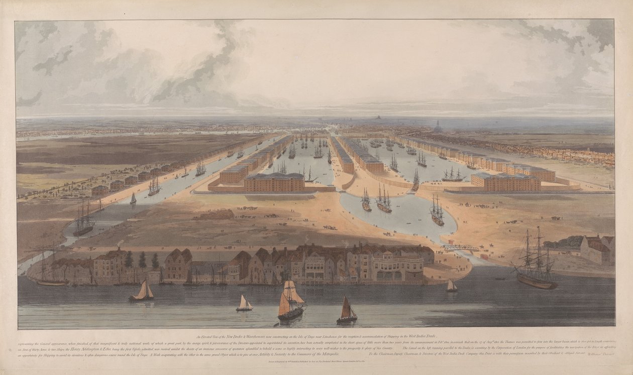 Pohled na West India Docks od William Daniell