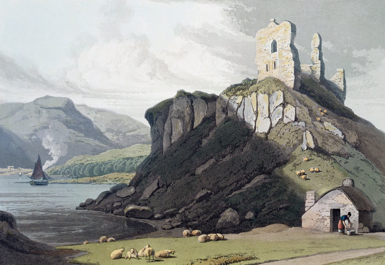 Hrad Aros, Isle of Mull, Skotsko, 1818 od William Daniell