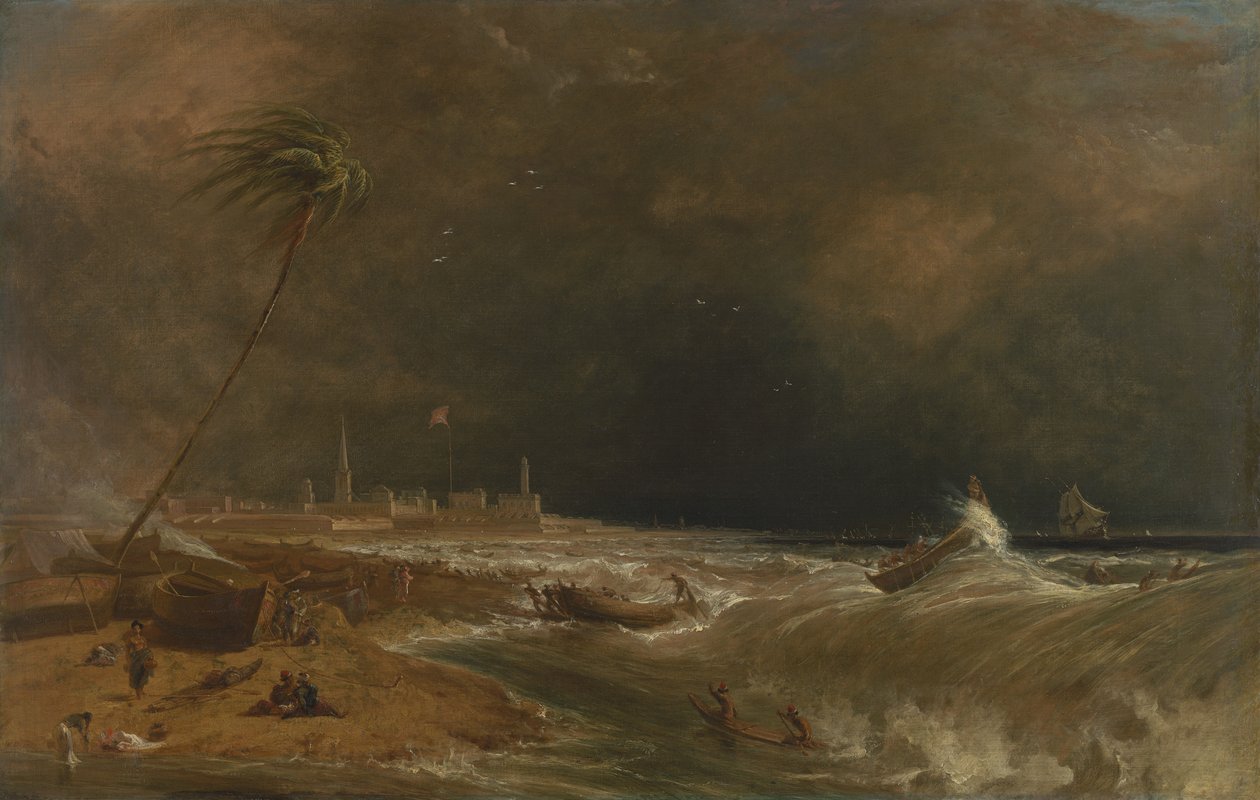 Madras, neboli Fort St. George, v Bengálském zálivu -- A Squall Passing Off [1833, Royal Academy of Arts, Londýn, katalog výstavy] od William Daniell