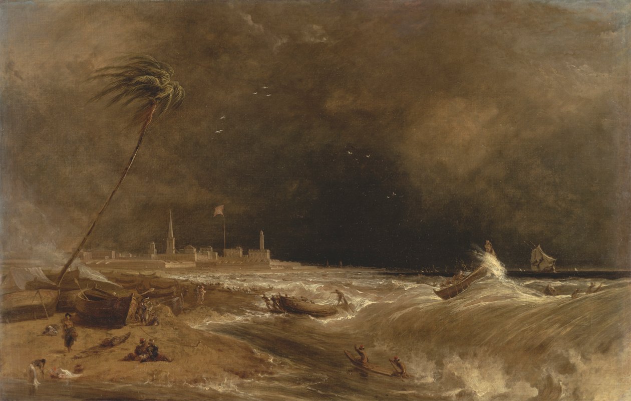Madras, neboli Fort St. George, v Bengálském zálivu -- A Squall Passing Off [1833, Royal Academy of Arts, Londýn, katalog výstavy] od William Daniell