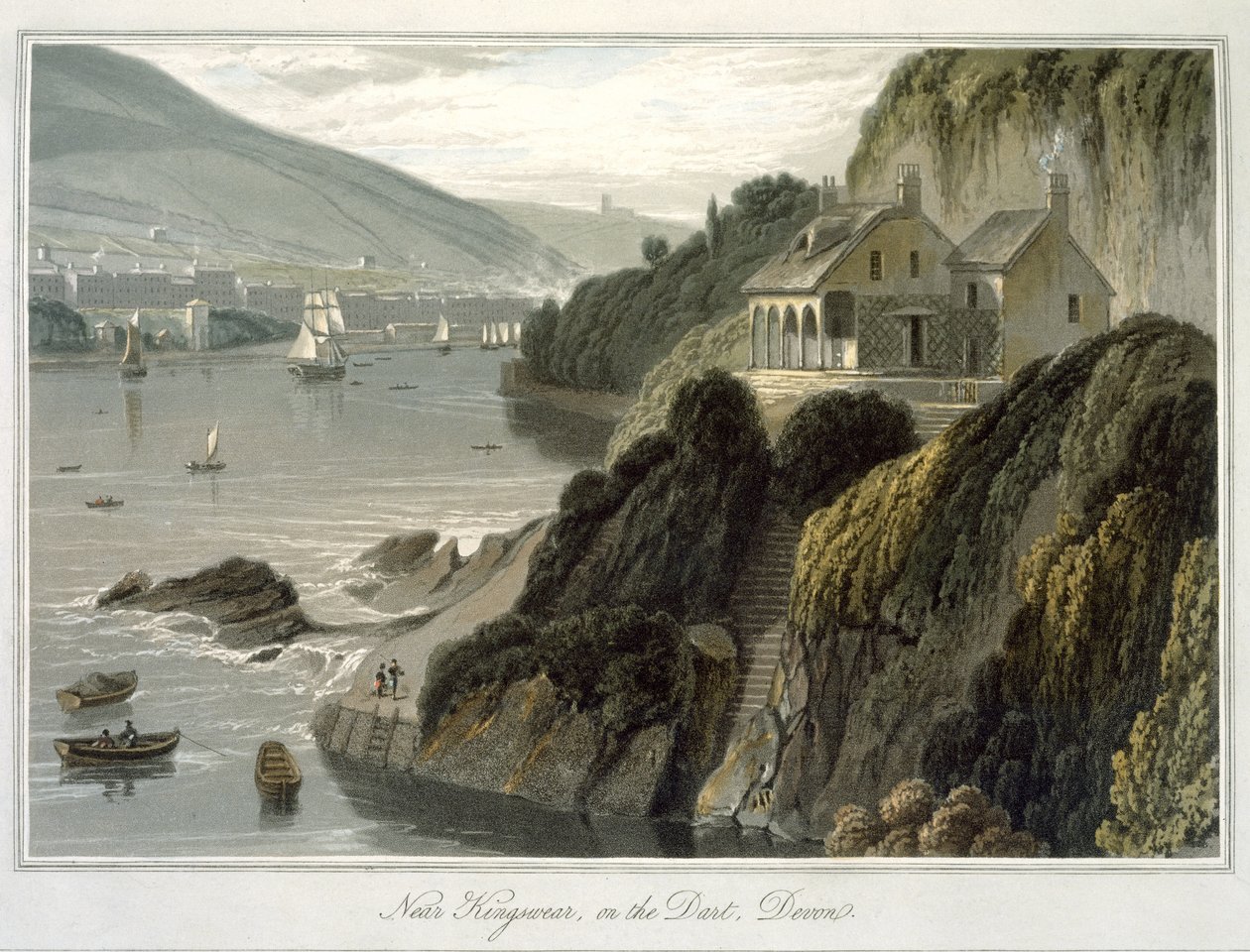 Near Kingswear, on the Dart, Devon, ze svazku VIII „Cesta kolem Velké Británie uskutečněná mezi lety 1814 a 1825“, publikovaná v roce 1825 (akvatinta) od William Daniell