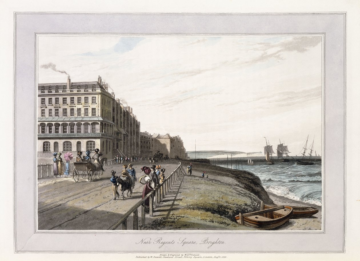 Near Regents Square, Brighton, cca 1814-1825 (ručně barvená akvatinta, šedá barva) od William Daniell