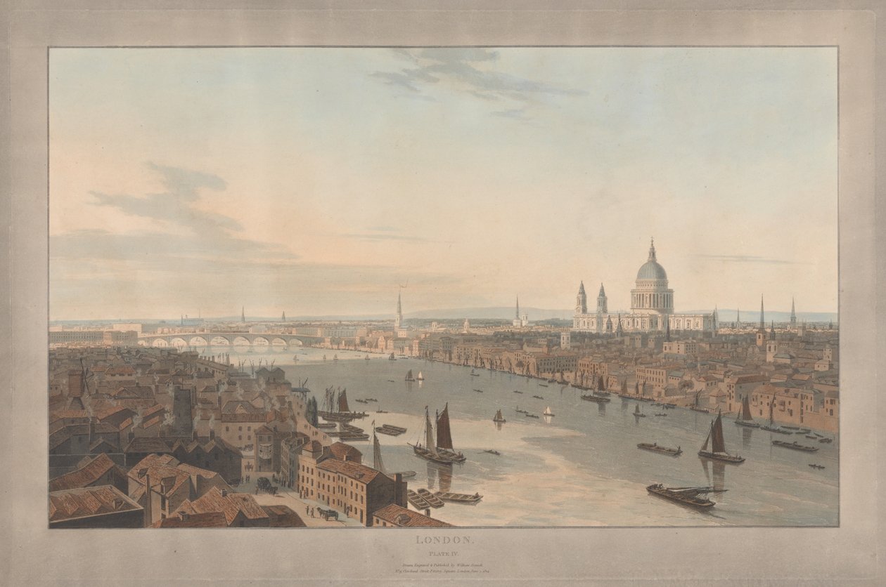 Obrázek IV: Londýn, katedrála sv. Pavla a most Blackfriars Bridge z pohledu ze Southwarku od William Daniell