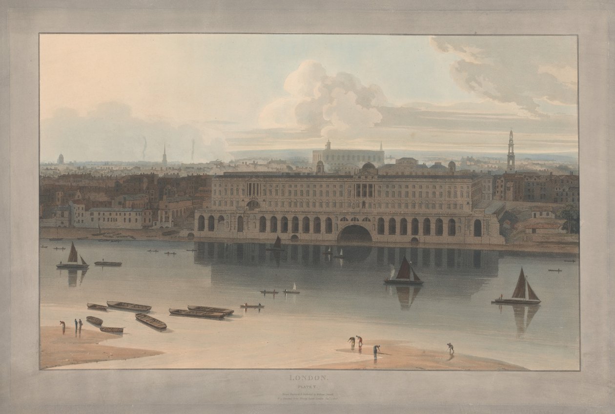Obrázek V: Londýn, Somerset House (z díla Williama Daniella „Šest pohledů na Londýn“; pohled od řeky Temže) od William Daniell