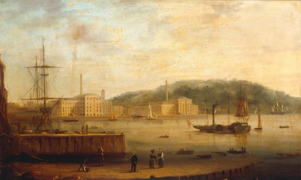 Plymouthský přístav s Royal William Victualling Yard od William Daniell